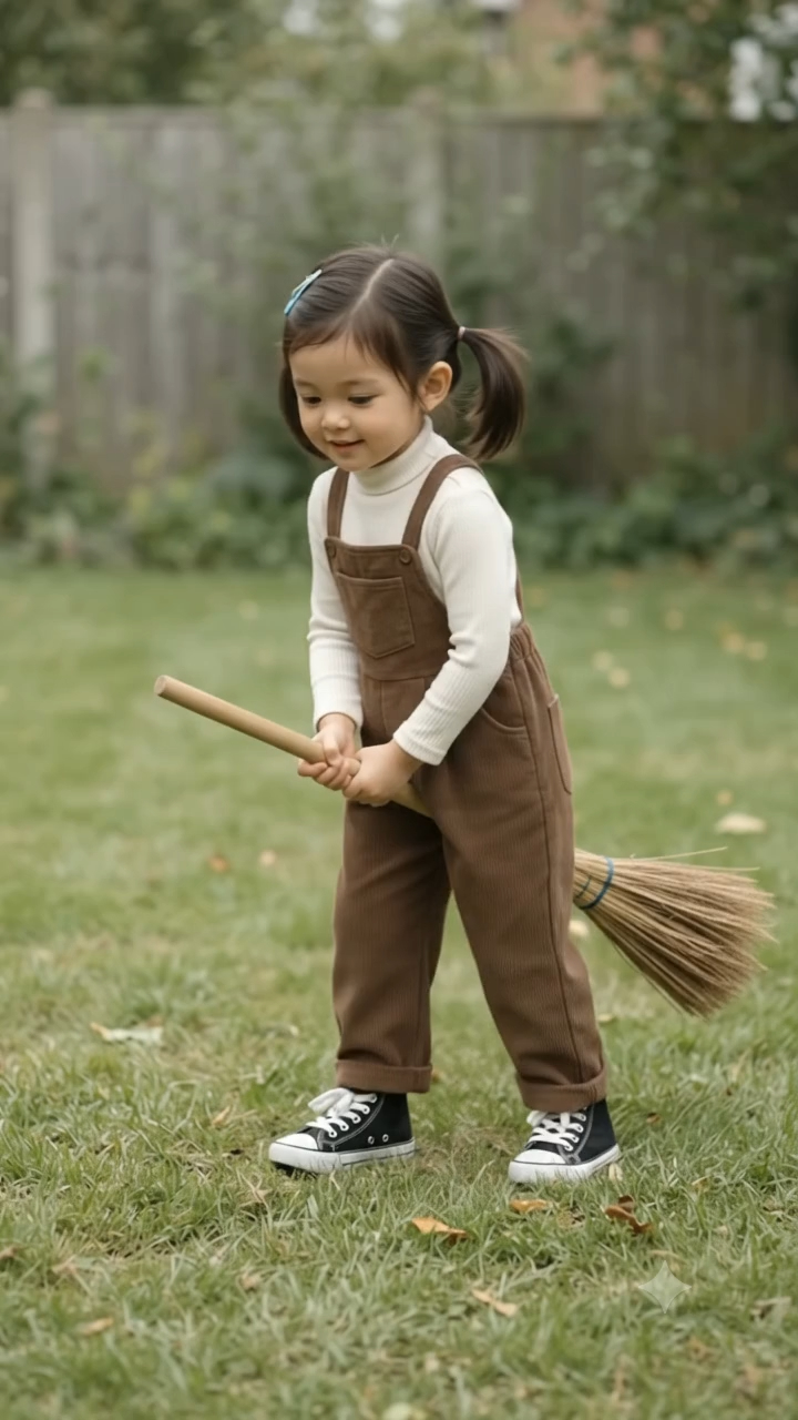 Kids Casual Outfit During Pretend Play | Broom Riding Moment