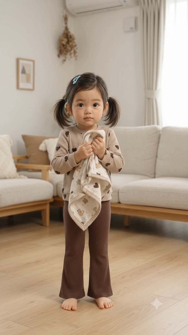 Child Hugs a Favorite Blanket After Being Caught Dragging It