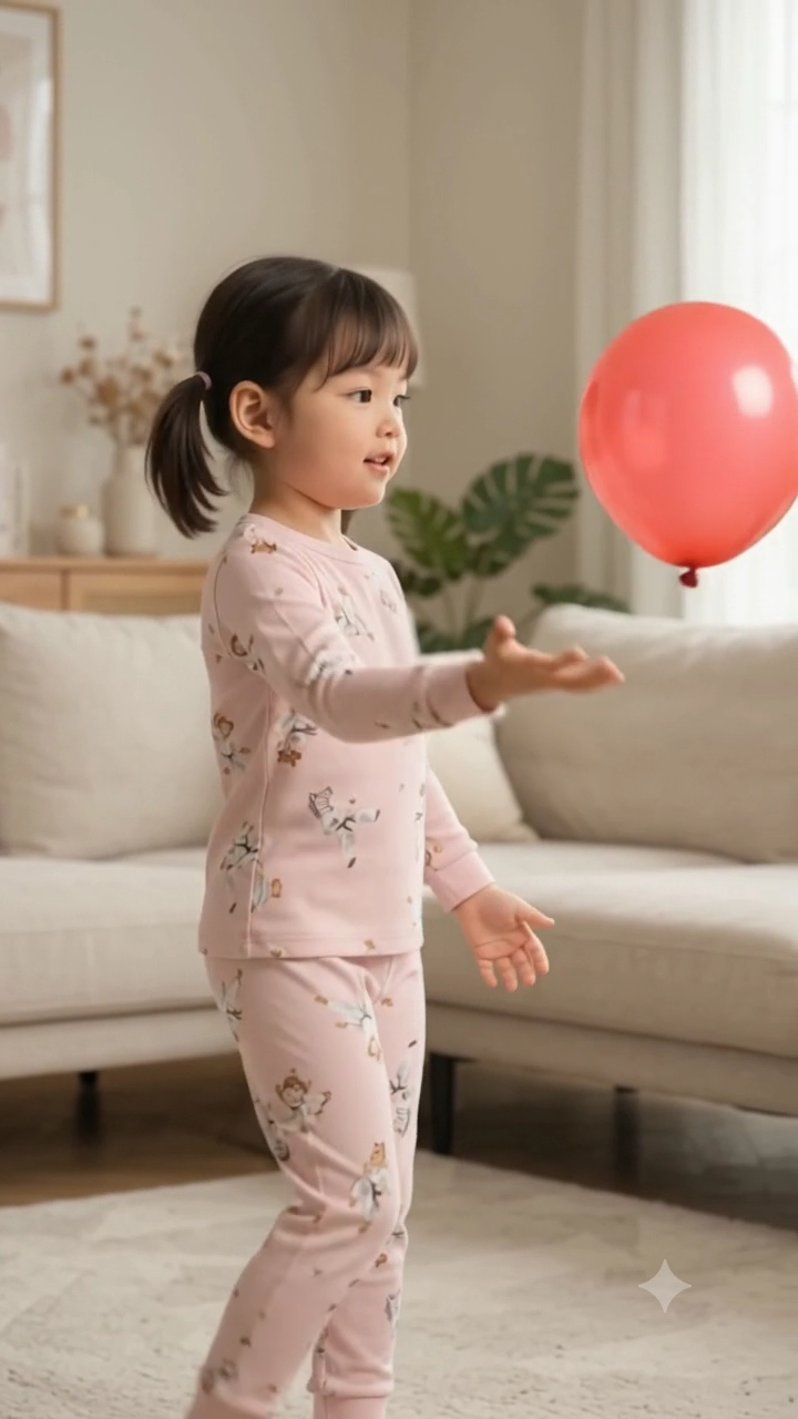Child Trying to Throw a Balloon Across the Room